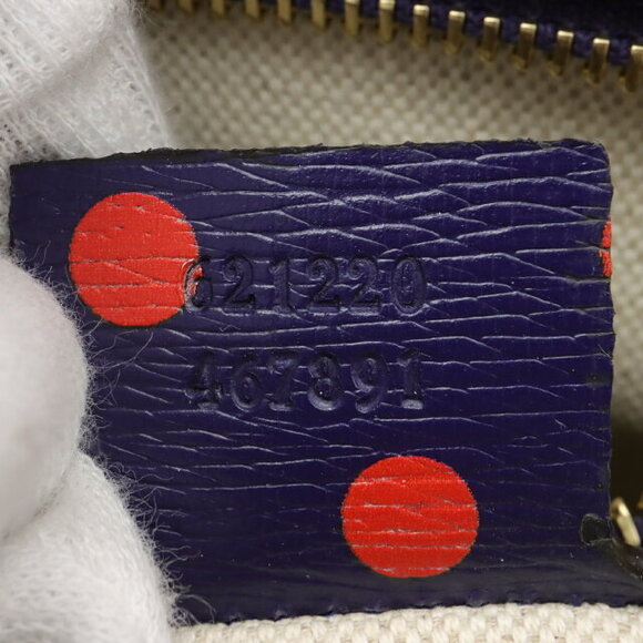 Gucci Horsebit Polka Dot Leather Shoulder Bag Navy Blue - Picture 6 of 7